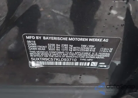 2019 BMW X3 z USA, uszkodzony, nr VIN 5UXTR9C57KLD93710